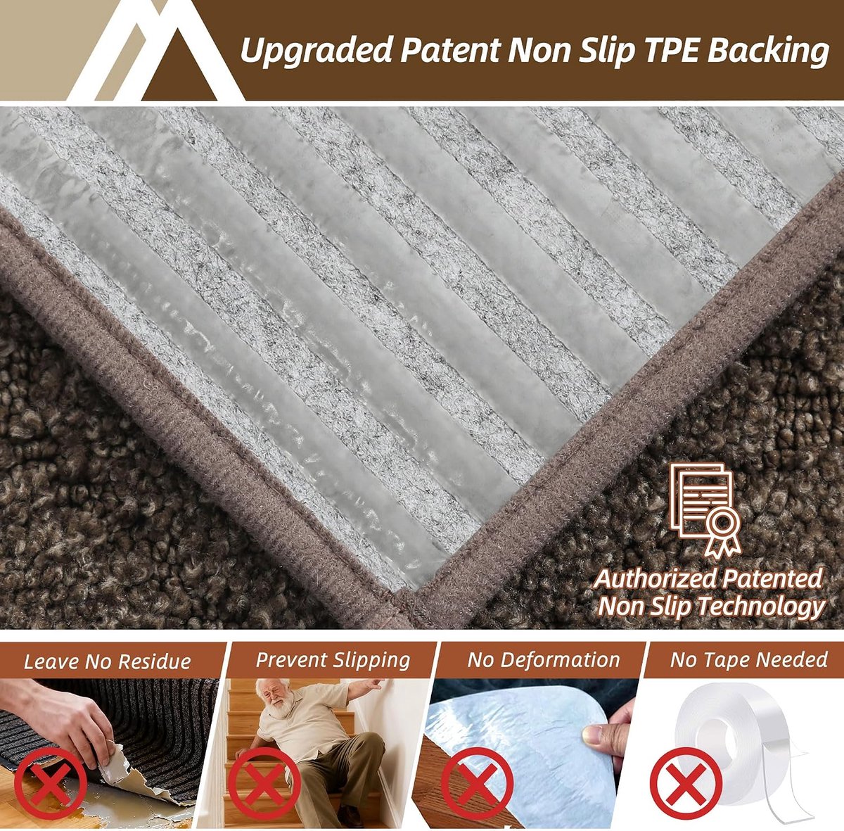 15 stuks traptredematten - 70 x 22 cm - antislip - zelfklevend - machinewasbaar - 100% polyester - TPE-rug - ideaal voor kinderen - senioren en huisdieren - bruin