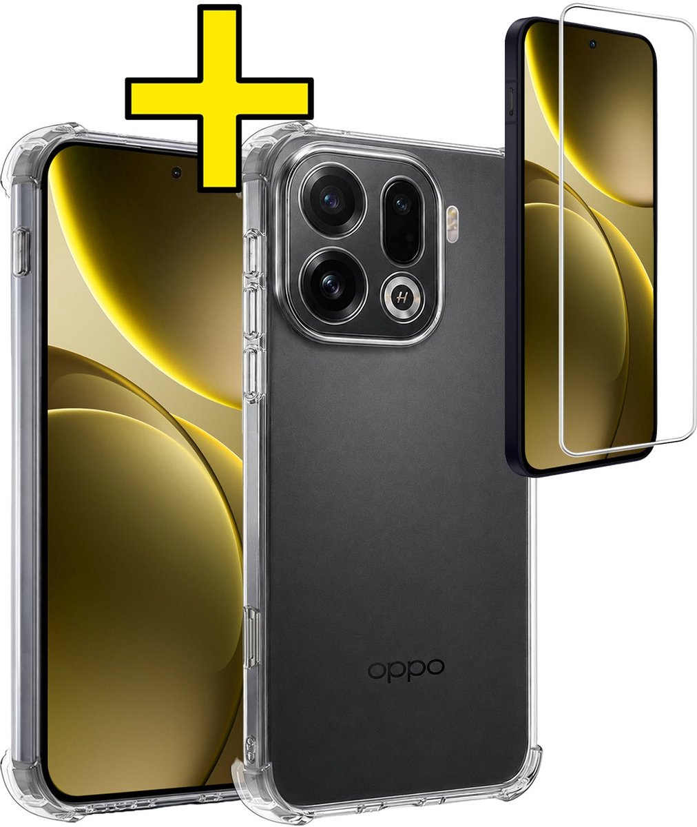 Hoesje - Met Screenprotector - Geschikt voor OPPO Find X9 Pro - Sterk & Shockproof - Siliconen Case - Back Cover - Telefoon Hoes - Shock Proof - Telefoonhoesjes - Transparant