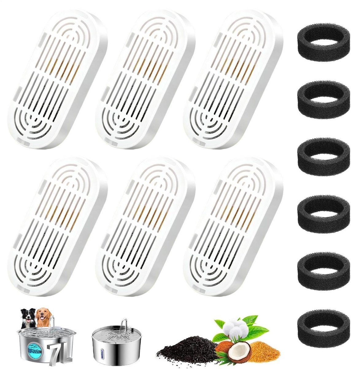 Elzusha - Vervangingsset Filters voor Kattenfontein met 6 Stuks