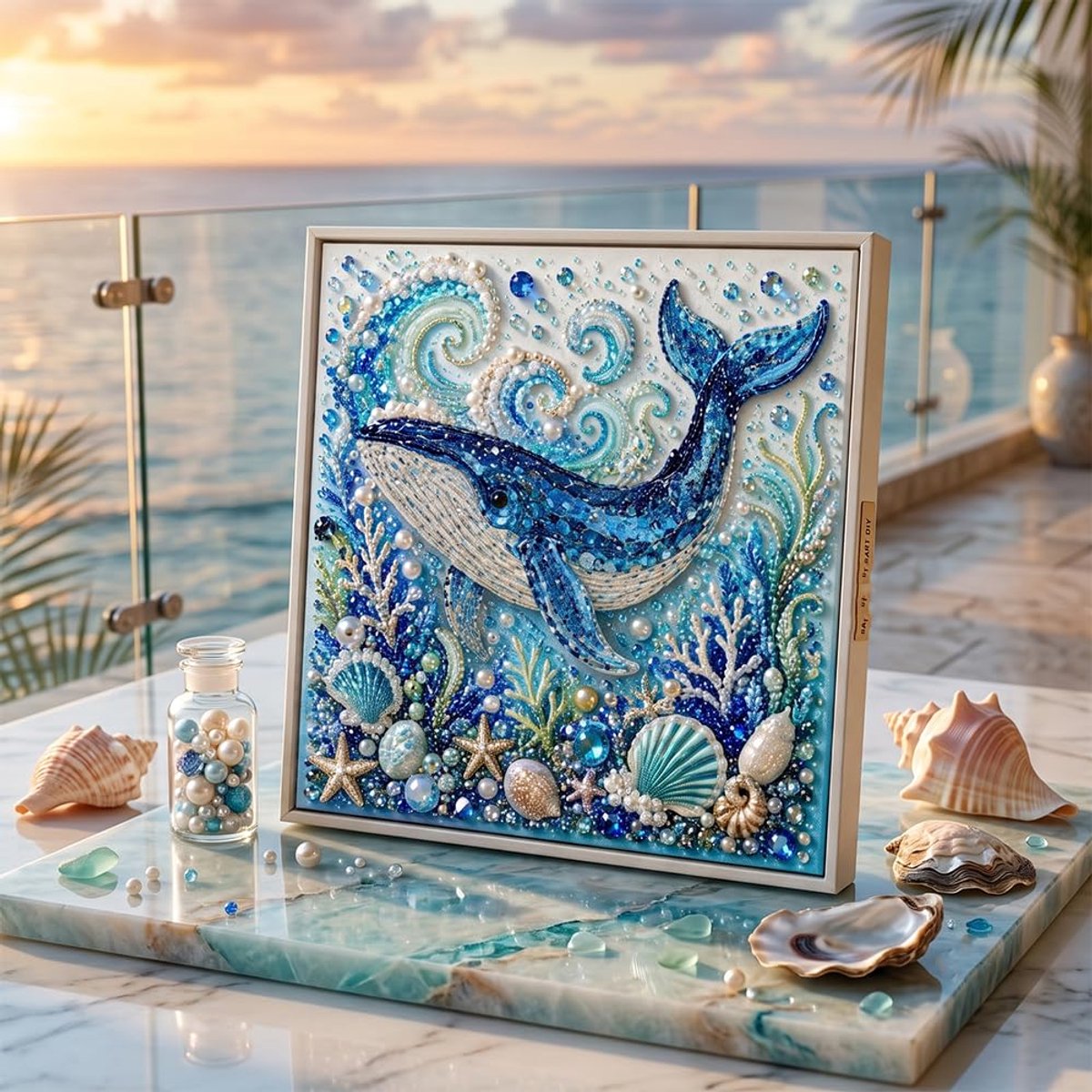Casalora® 3D Diamant Schilderij DIY Kit Oceaan Parel – Walvis – Diamond Painting Set met Lijst – Creatieve Hobby voor Volwassenen & Beginners – Wanddecoratie Cadeau