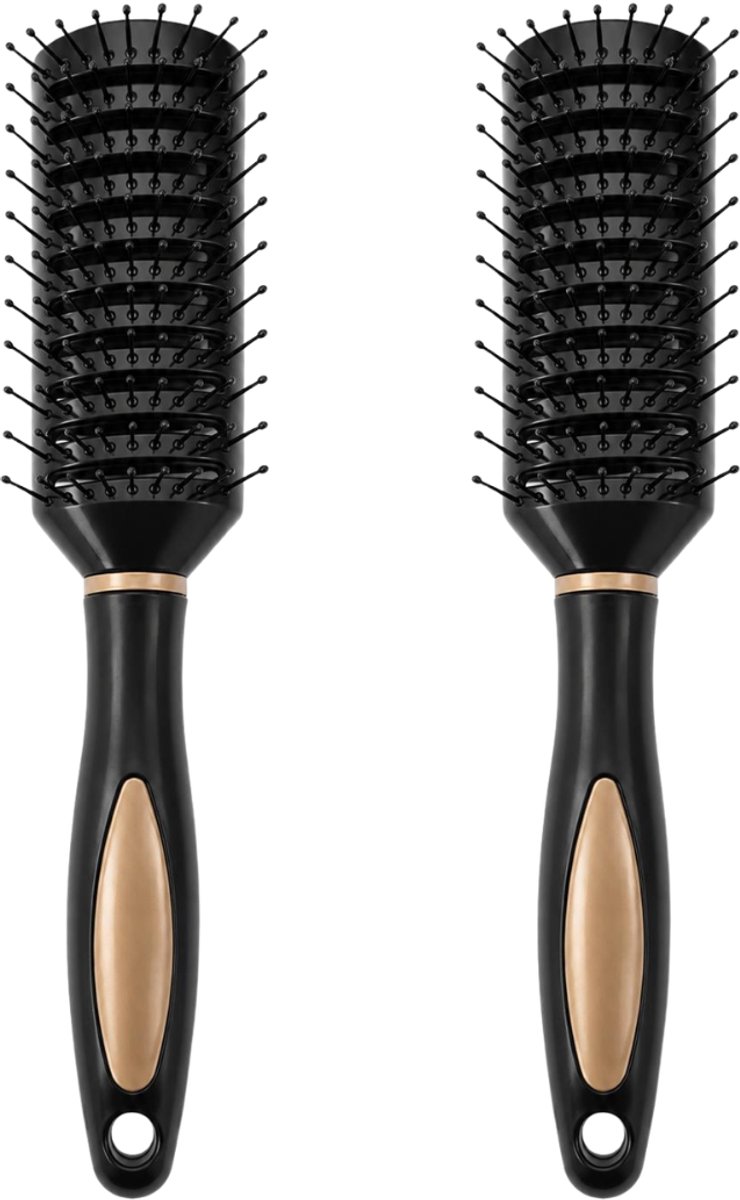 Haarborstel Ontwarborstel Föhnborstel – Ventilerende Styling Borstel voor Nat en Droog Haar – Anti Klit – Zwart – 22 cm (2 Stuks)
