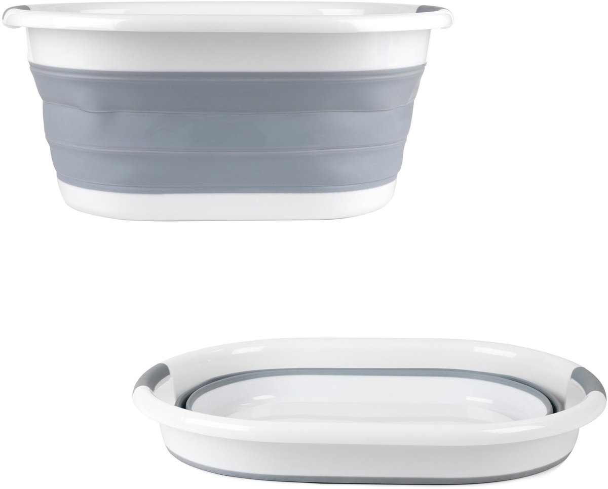 Opvouwbare Wasmand - Ovale Wasmand met Stevige Kunststof Handgrepen - 37 Liter Capaciteit - Lichtgewicht & Ruimtebesparend Design - Voor Wasgoed, Badkamer & Huishouden - Grijs