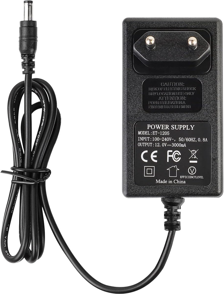 Adapter AC 100 - 240 V 50 - 60 Hz naar DC voeding 12 V 3 A 36 W plug 5,5 mm x 2,1 mm voeding, oplader voor ledstrips, CCTV-camera, router, enz.