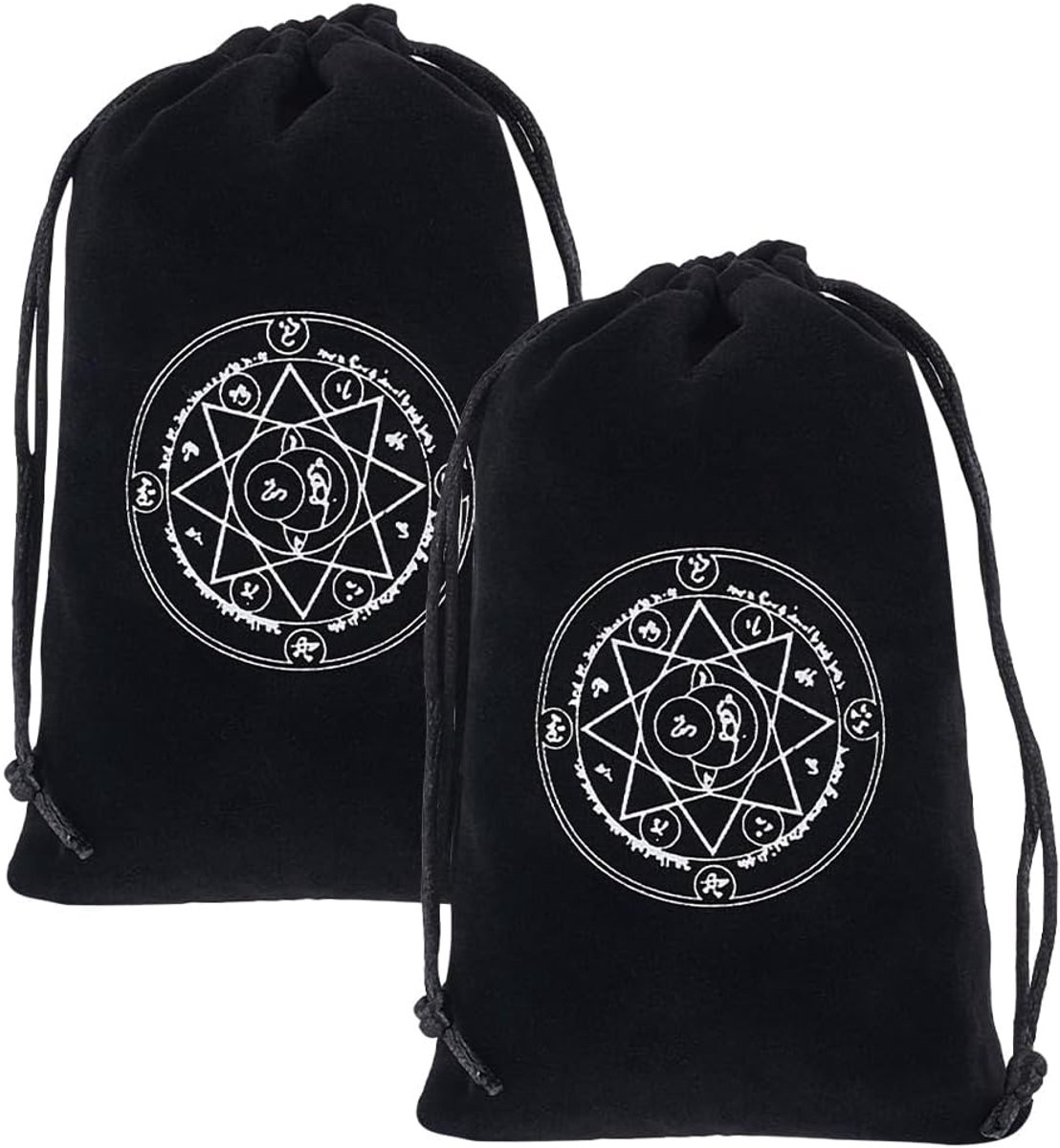2 Stks Zwarte Tarot Opbergtas Fluwelen Trekkoord Verpakking Zakken Ronde Ster Gift Tas Beschermende Kaart Voor Heks Tarot Dobbelstenen Kaart Sieraden Kristal Waarzeggerij Kaart Pouch