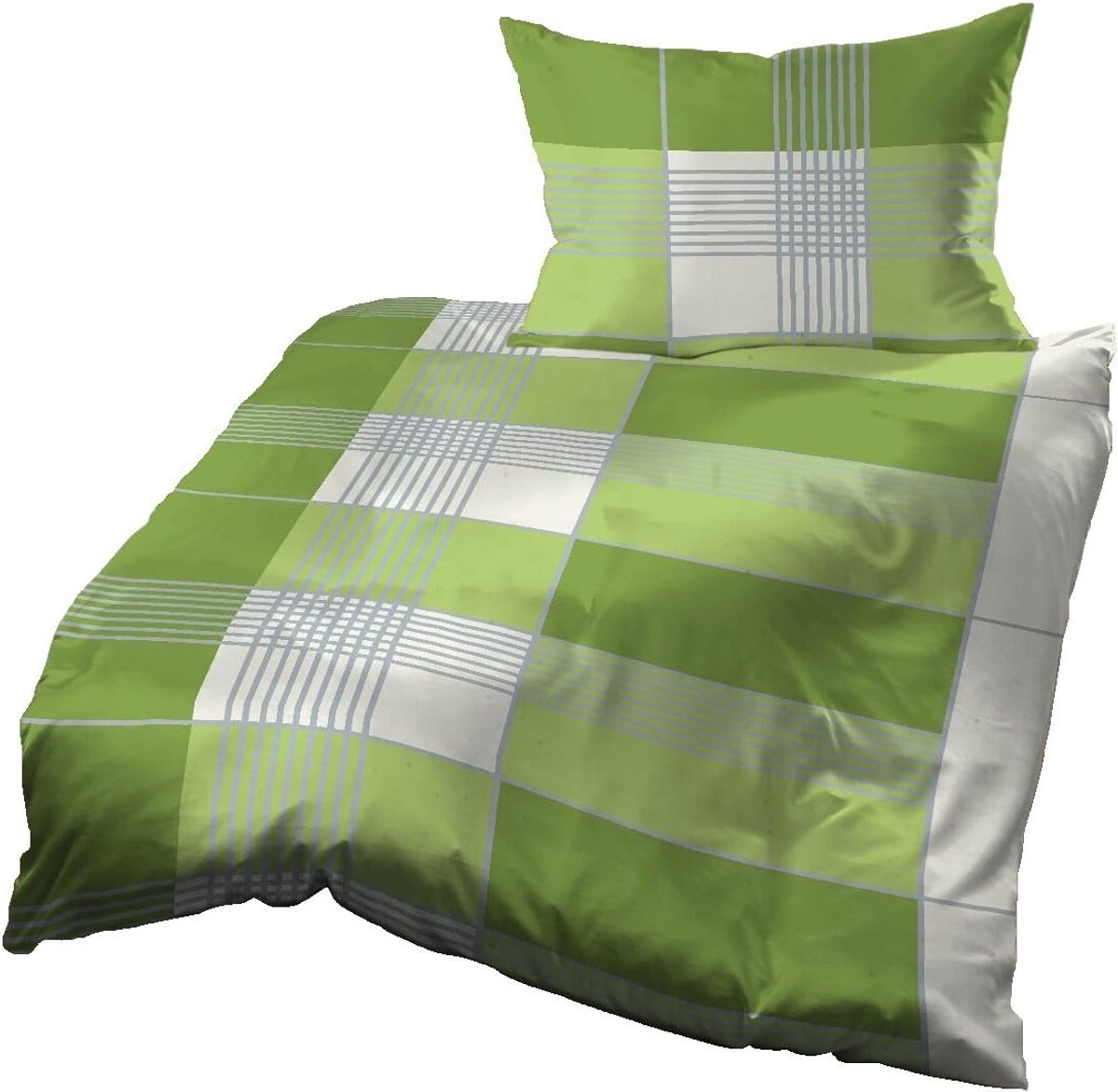Beddengoed 140x200 cm + 70x90 cm, katoen wafel-piqué, gestreept geruit groen grijs