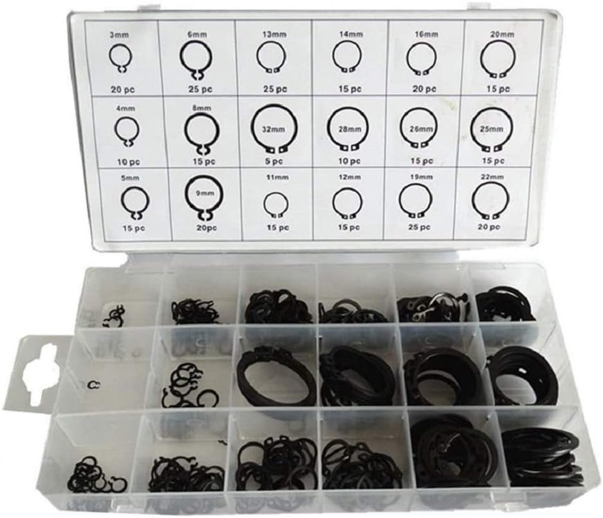 300 stuks 18 maten zwart metaal auto borgring snap ring C-clip