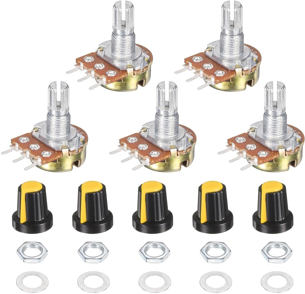WH148 50K kit potentiometer, ohm, variabele weerstand, instelbare draaipotentiometer, lineair, voor apparaten, audio-toepassingen met kunststof knoppen.