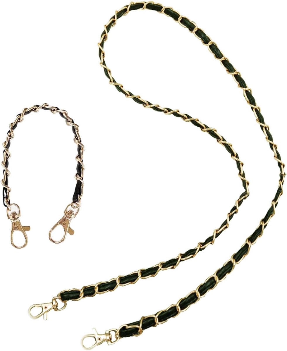 2 stuks kettingriemen, metaal en leer, vervangende schouderriem met 120 cm/30 cm ketting, draagriem, handtaskettingriem, voor dames, handtassen, schoudertas, portemonnee (goud