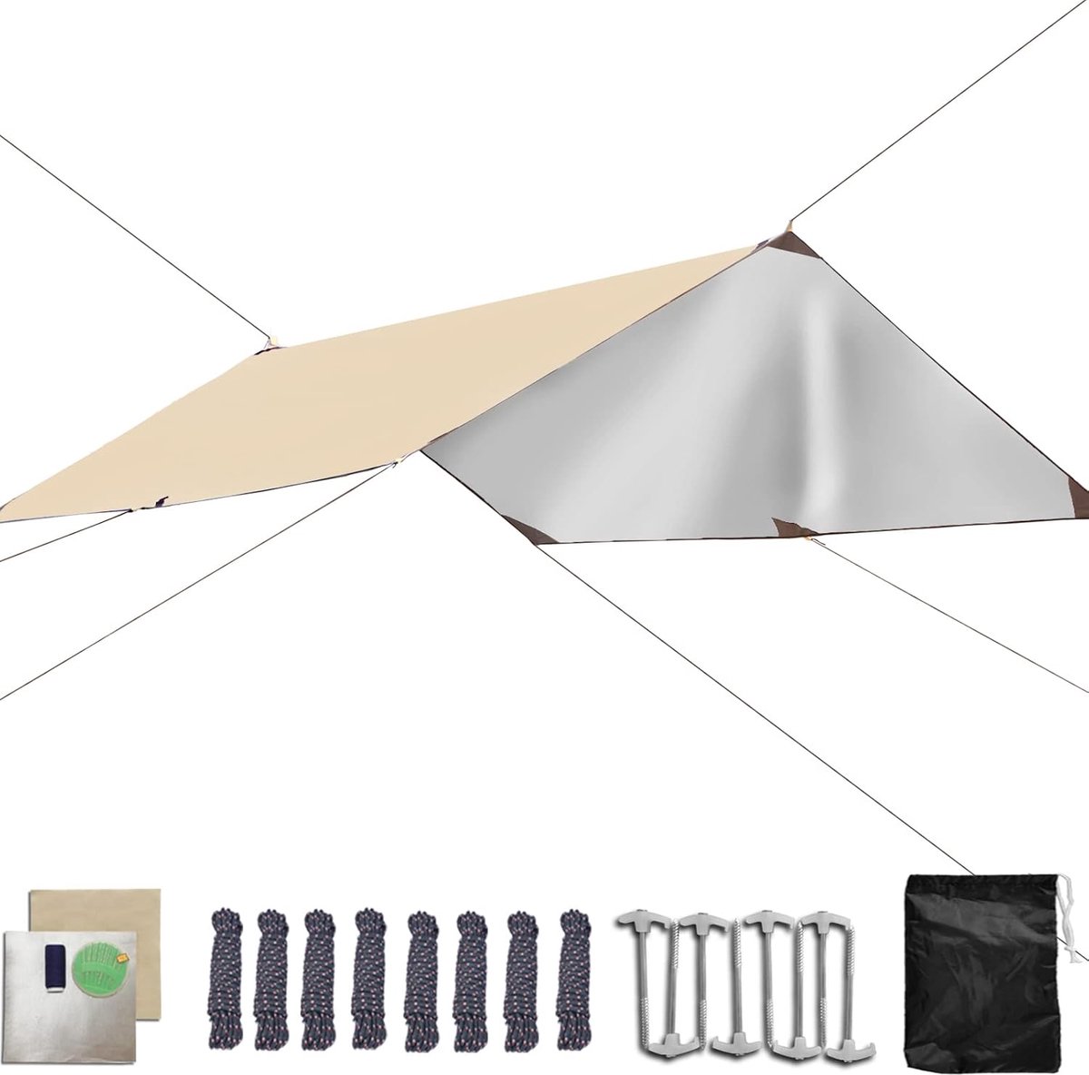 Tentzeil, tarp voor hangmat, waterdicht 3x4 m. Wandel- en campingpicknick in de open lucht, regen- en zonbescherming