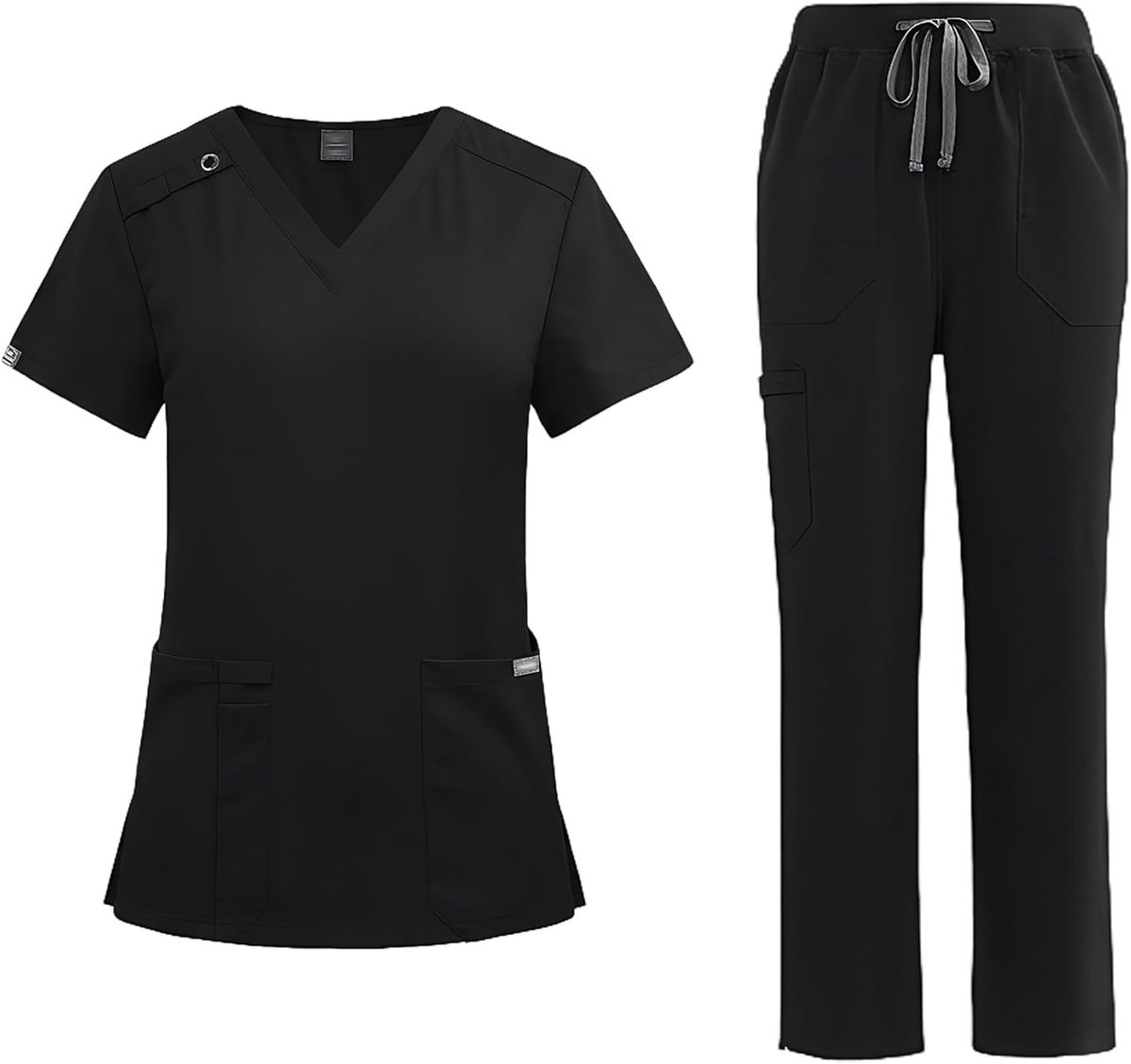 Suit Set Korte Mouw Unisex V-hals Top met 2 Zakken Rechte Pijpen Broek met Verstelbare Taille Medisch Uniform DK86