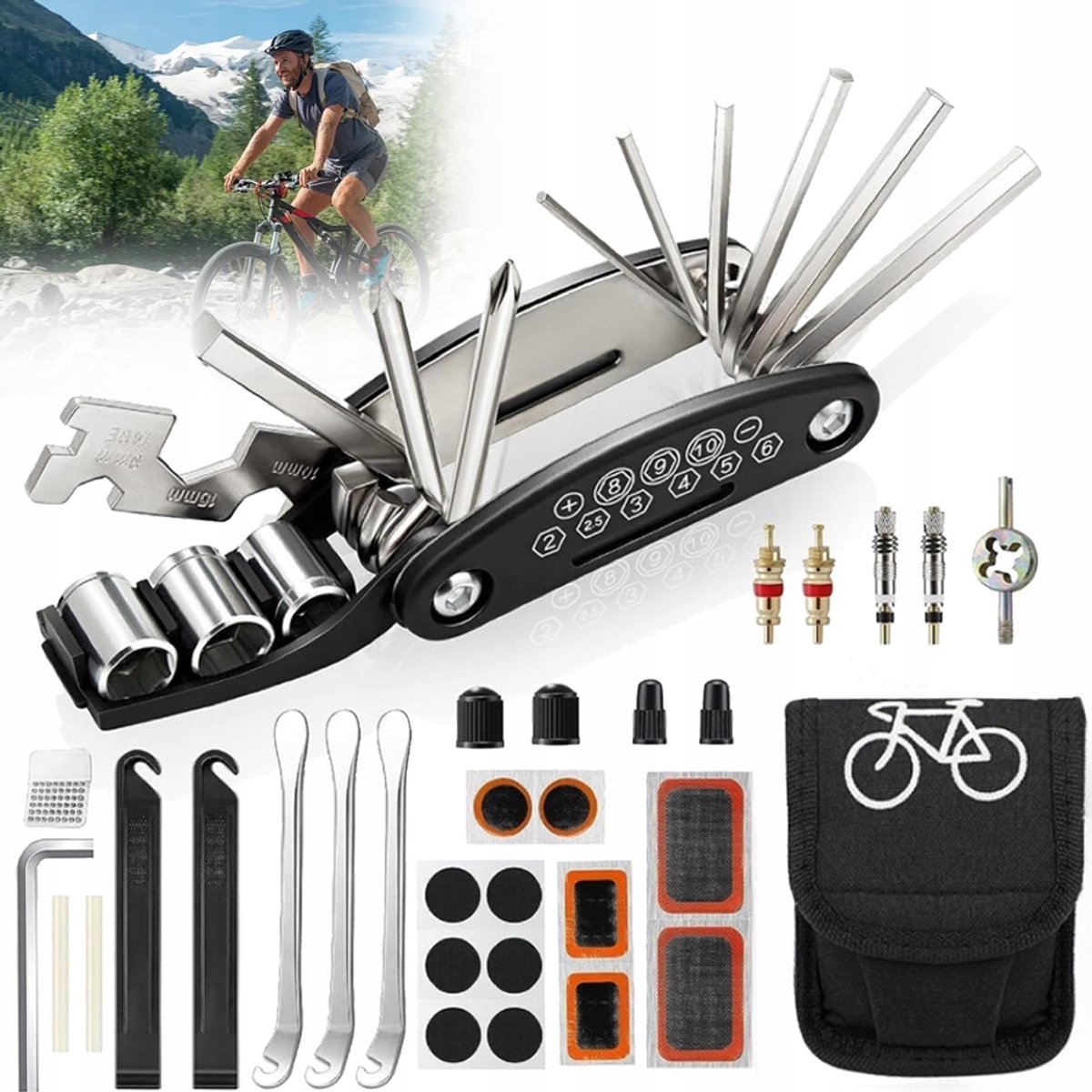 16-delige fietsreparatieset: Banden, Ketting & Meer