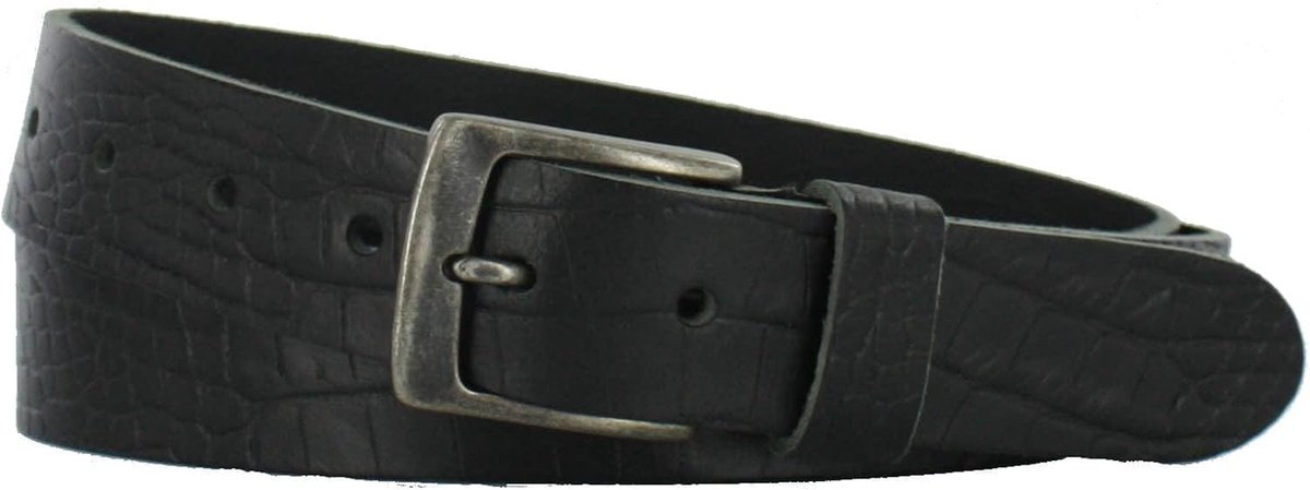 Riem 3,5cm | Heren Krokoprint | Kleur: Zwart | Riemmaat: 115 (totale lengte: 130cm) | 100% Echt Leer | Nikkelvrije gesp