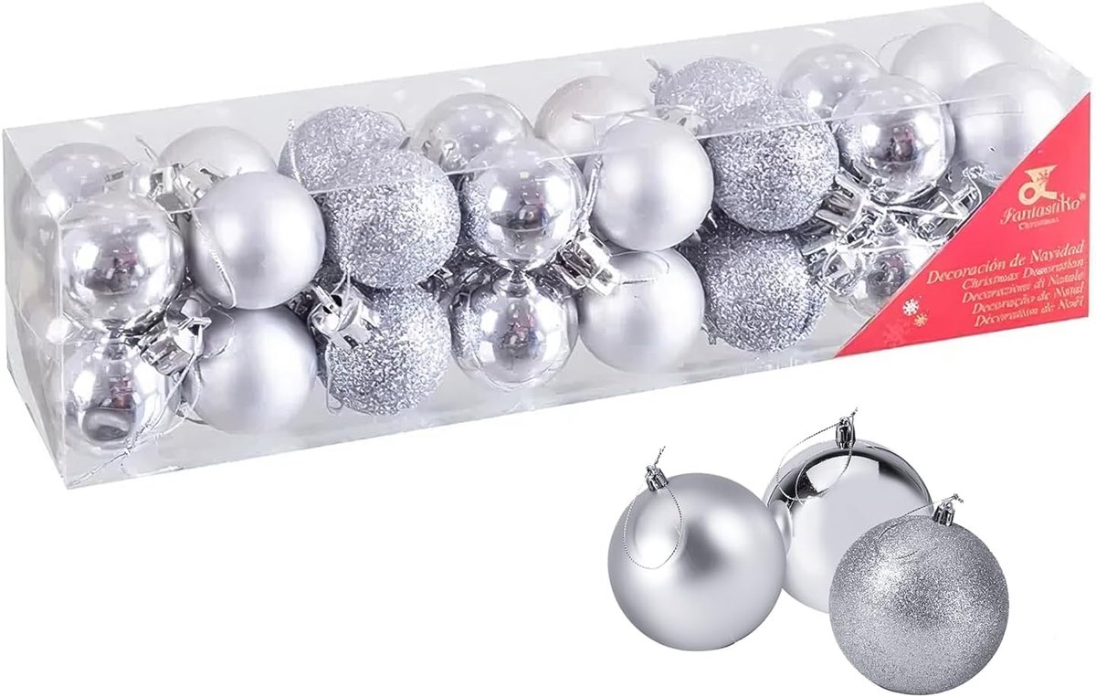 Kerstballen zilver, 3 cm grote decoratieve kerstballen met koord, te gebruiken voor kerstboomversiering, bruiloftsfeesten thuis