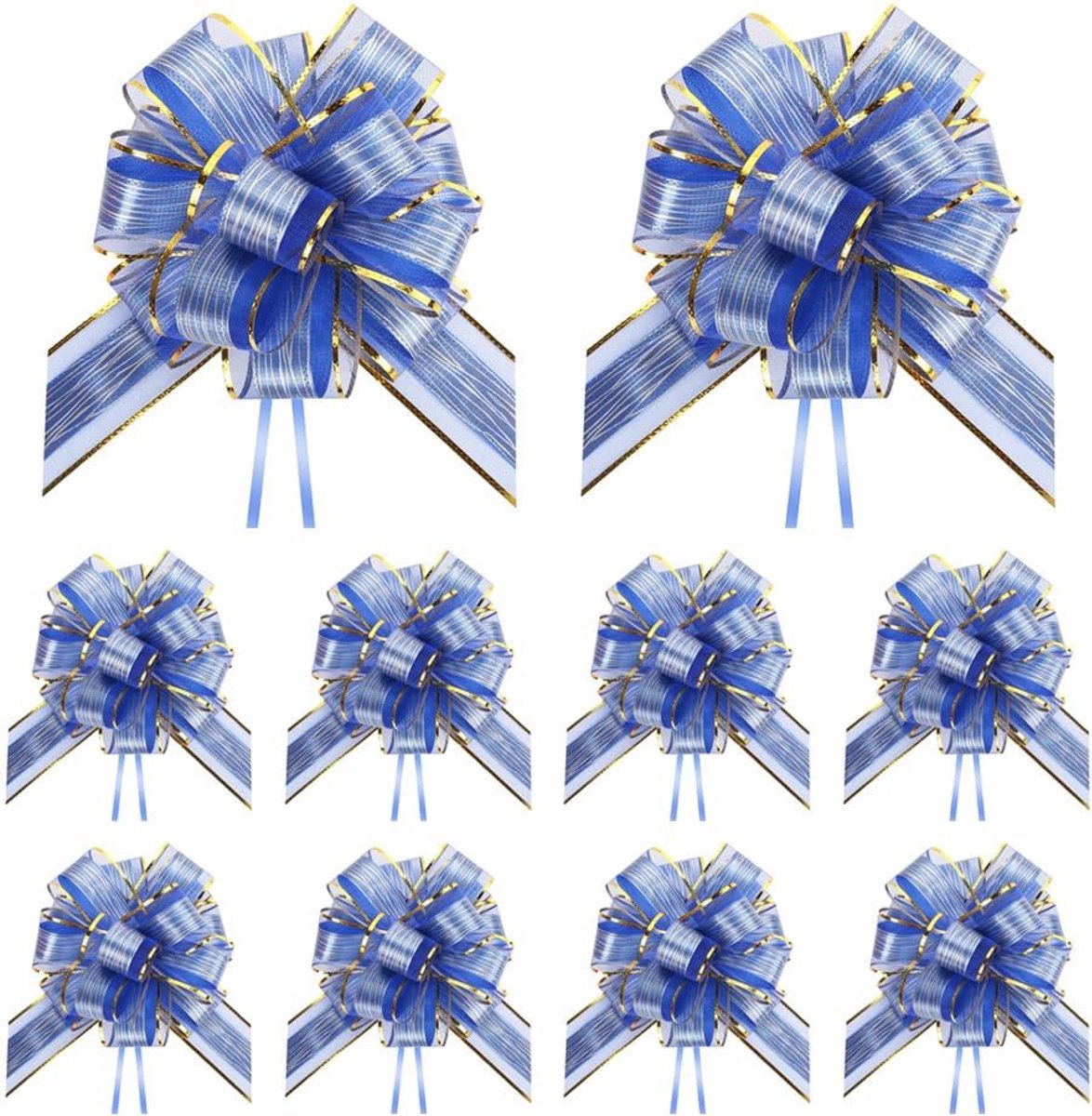 Strikken, groot satijnen lint, bloemist organza trekstrikken voor het inpakken van cadeaus, trouwauto's, manden en feestdecoraties (6 inch blauw)