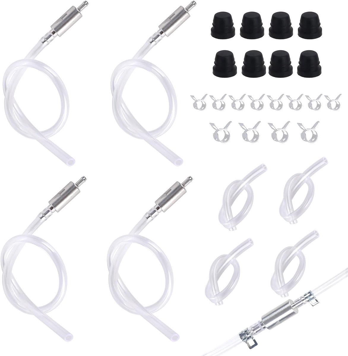 4 Sets Universele Remontluchtingsslang Set, Eenweg Remontluchtingsventiel Slang Ontluchtingsgereedschap met Metaal Klemmen Accessoires voor Auto Motor Fiets DIY Service en Onderhoud