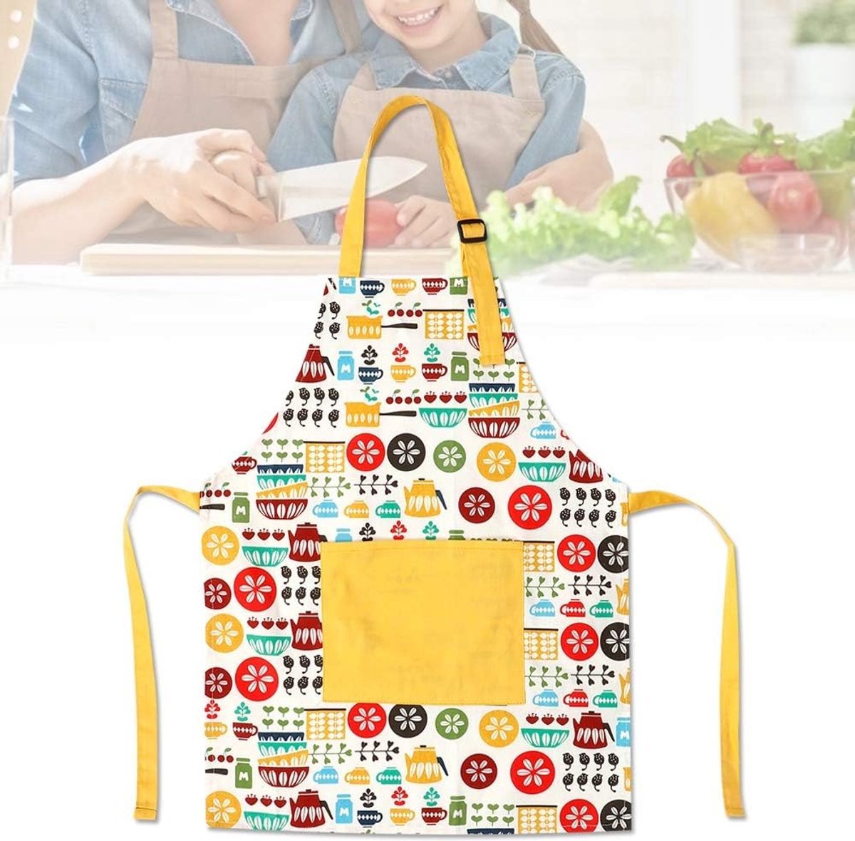 Katoenen Gewatteerde Schort, kinderen Pocket Schort Ouder-kind Schort voor Keuken Restaurant Koffiehuis Tekening 50x40cm