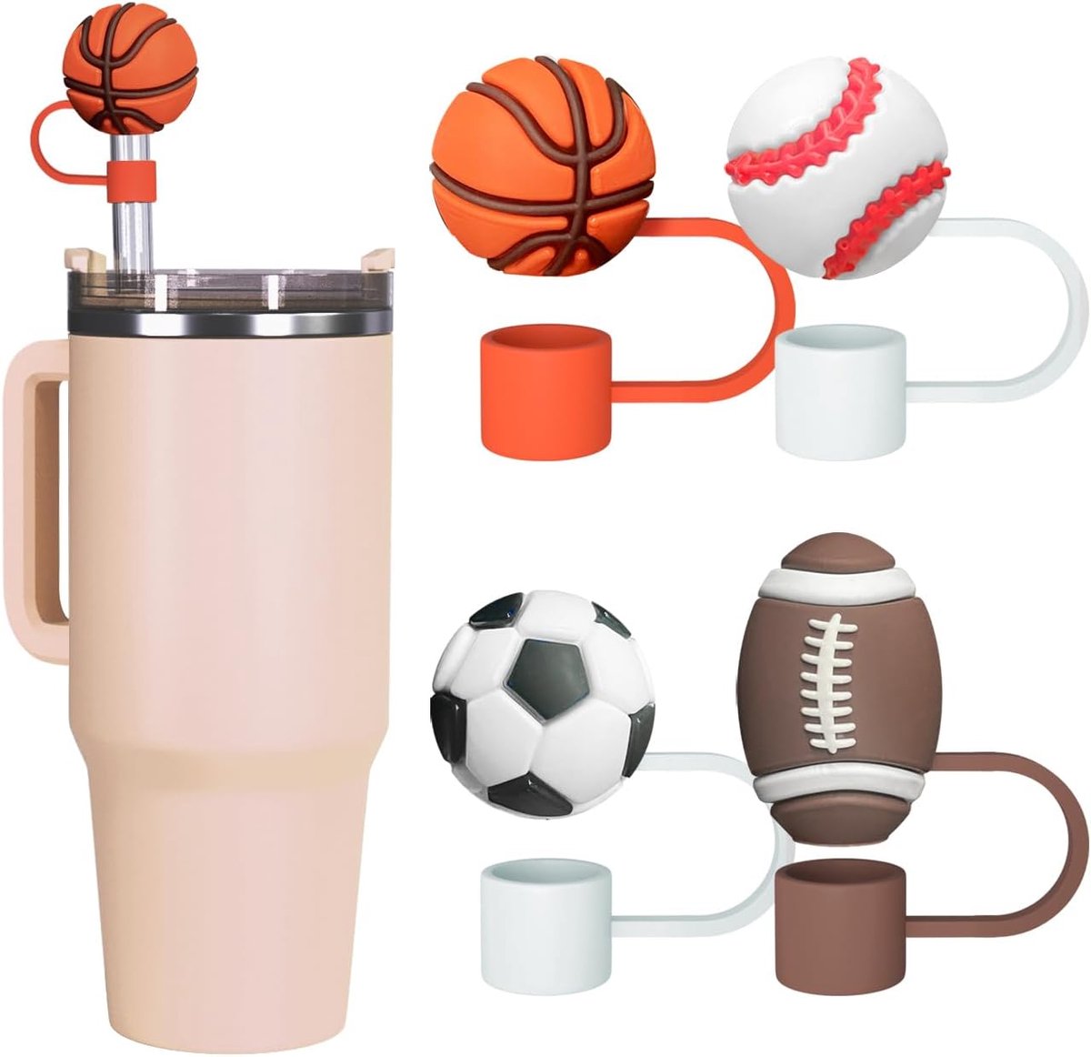 4 stuks hoes met bal stro, 10 mm, rietjesafdekkapjes geschikt voor Stanley Cup, 1 cm drinkrietjeshoezen voor Stanley Tumblers, stofdicht, herbruikbare rietjesdeksels voor stro