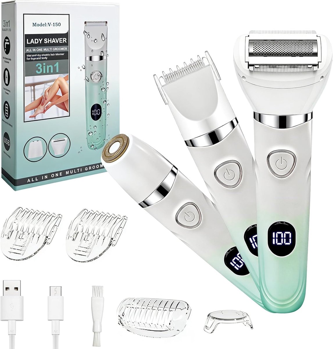 Elektrisch Scheerapparaat Dames 3-in-1 - Intieme Trimmer - Lichaamsscheerapparaat - LED Display - IPX6 Waterdicht Wet & Dry
