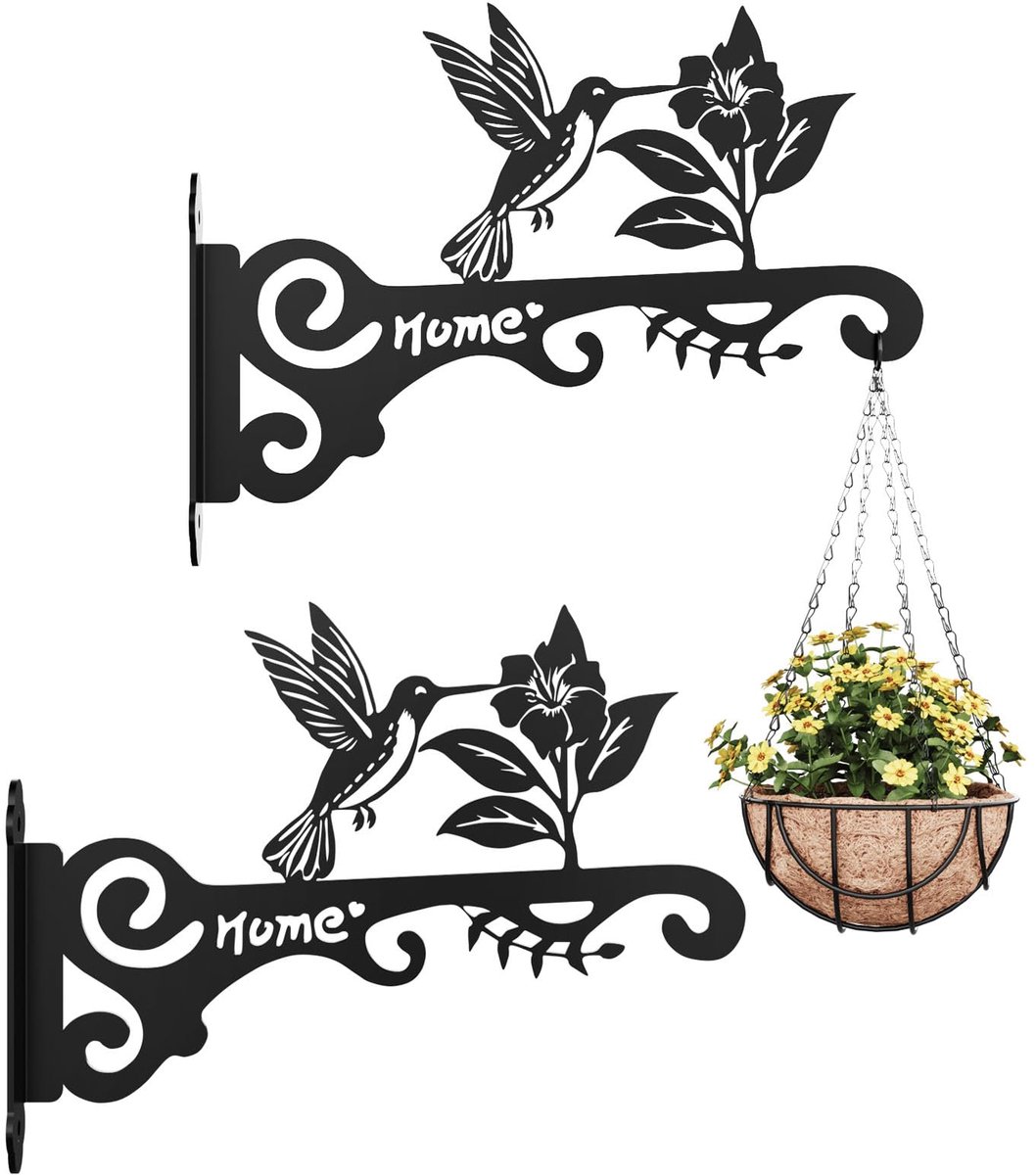 Set van 2 Decoratieve Wandhaken voor Hangplanten - Stevige Muur- en Plafondhaken met Vogel Design - Metalen Ophangbeugels voor Bloempotten, Vogelvoeders, Lantaarns & Tuindecoratie