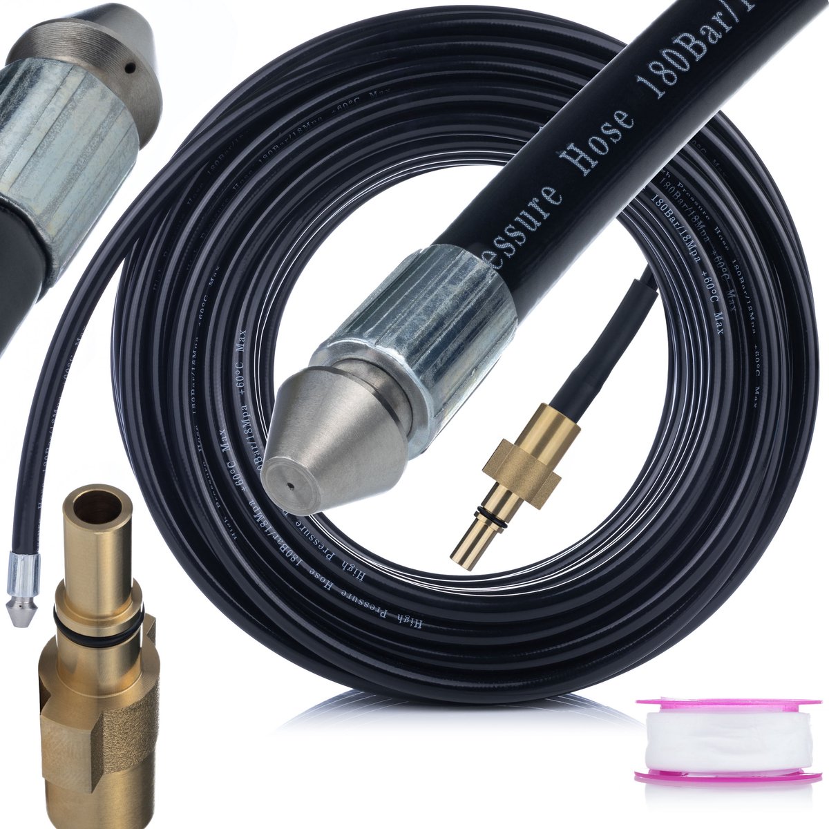 Rosfix Reinigingsslang Vervanging - 15 m, 160 bar - 1+3 Spuitmond 1/4" Aansluiting - Geschikt voor Black&Decker, MacAllister