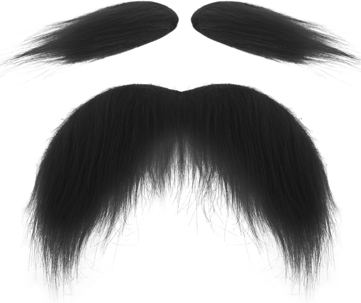 2 Stuks Zelfklevende Valse Snor en Wenkbrauwen - Nepproducten voor Feestjes, Cosplay en Grappige Kostuums - Zwart Neppartij Haar voor Volwassenen