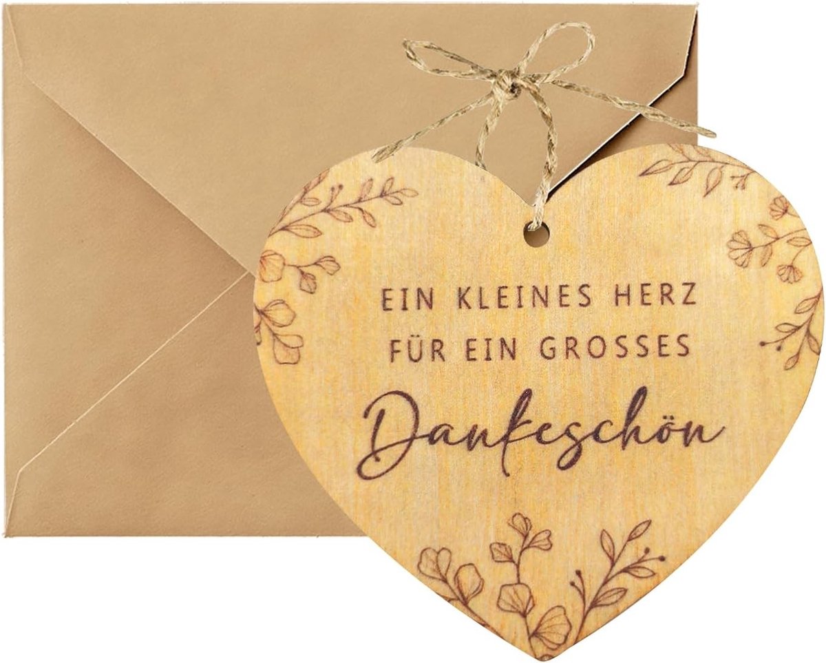 Houten Hart Kaart - Bedankkaart Cadeau - Dankbaarheid Tonen - Uniek Ontwerp - Medium - Houtkleur