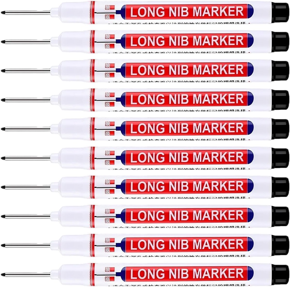 10 stuks onuitwisbare markers met fijne punt voor hout, muur en metaal, ideaal voor timmerwerk en markeren op verschillende oppervlakken, zwart