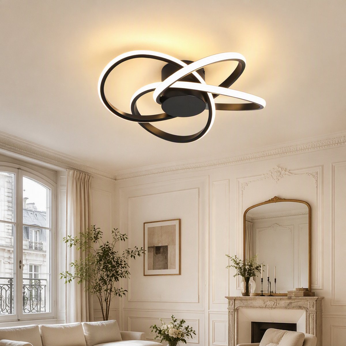 Lemlit LED Plafondlamp 37W - Moderne Plafonnière, Ronde Plafondlamp en LED Plafondverlichting 3000K Warm Wit, 4420 lm, CRI≥80, Ø40 cm voor Woonkamer Slaapkamer Keuken - Zwart