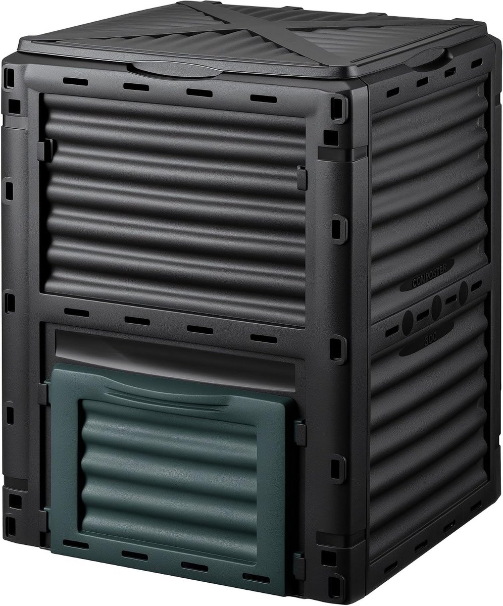 compostbak 300 liter 61 x 61 x 82 cm - compostvat voor tuinafval - tuincomposter met deksel - snelcomposter met klep voor legen