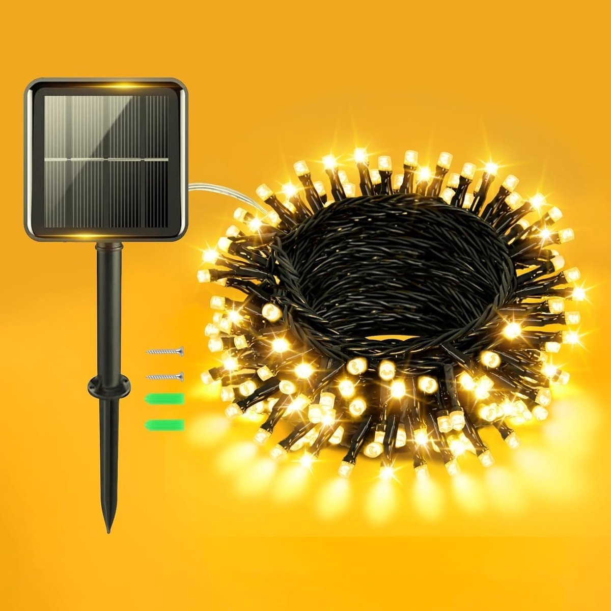 Tuinverlichting buiten lichtsnoern - Warmwit - 5 m - Zonne-energie Lichtsnoer met 50 LED's - Waterdicht voor Buitengebruik