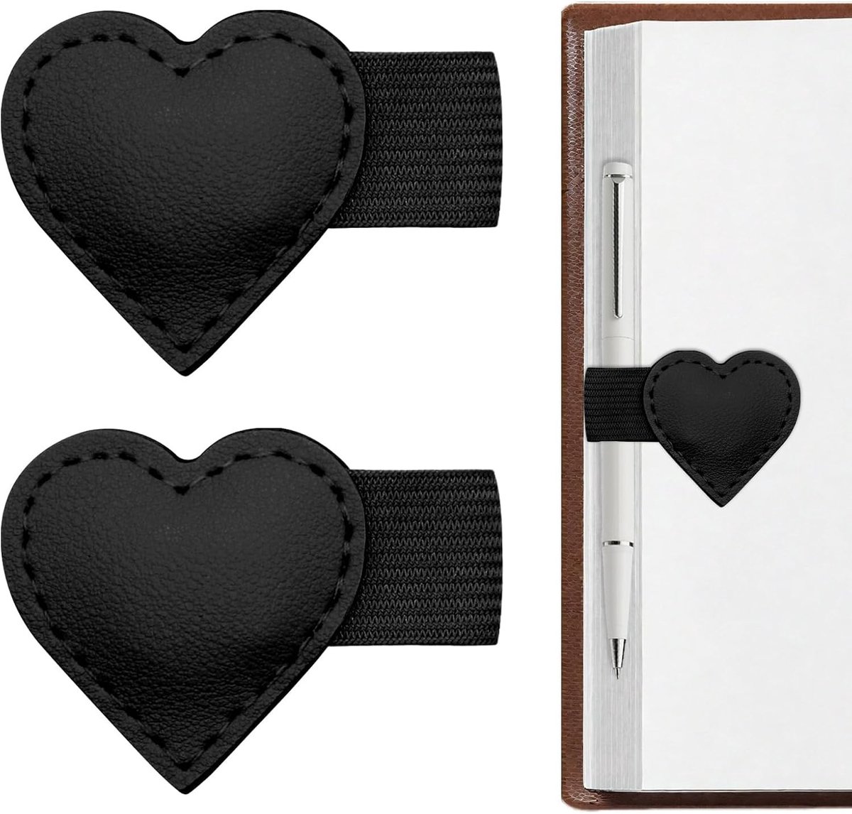 Magnetische Lederen Boekenleggers met Penhouder - Sterke Magnetische Sluiting, Schattige Hartvorm, Perfecte Multifunctionele Cadeau voor Boekenliefhebbers, Lezers en Studenten