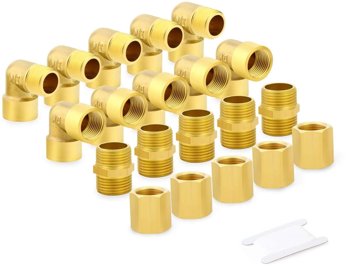 SolidKeus - Set van 8 Messing Buiskoppelingen 1/4 Inch