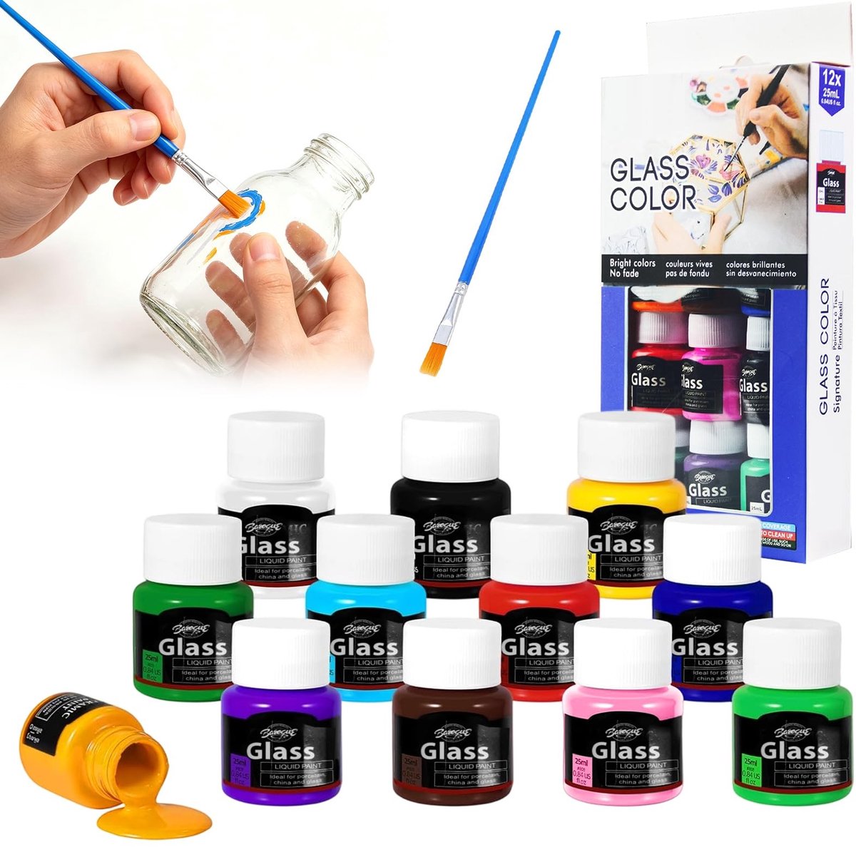 SolidKeus - 12 Kleuren Glasverfset met Penseel 25ml