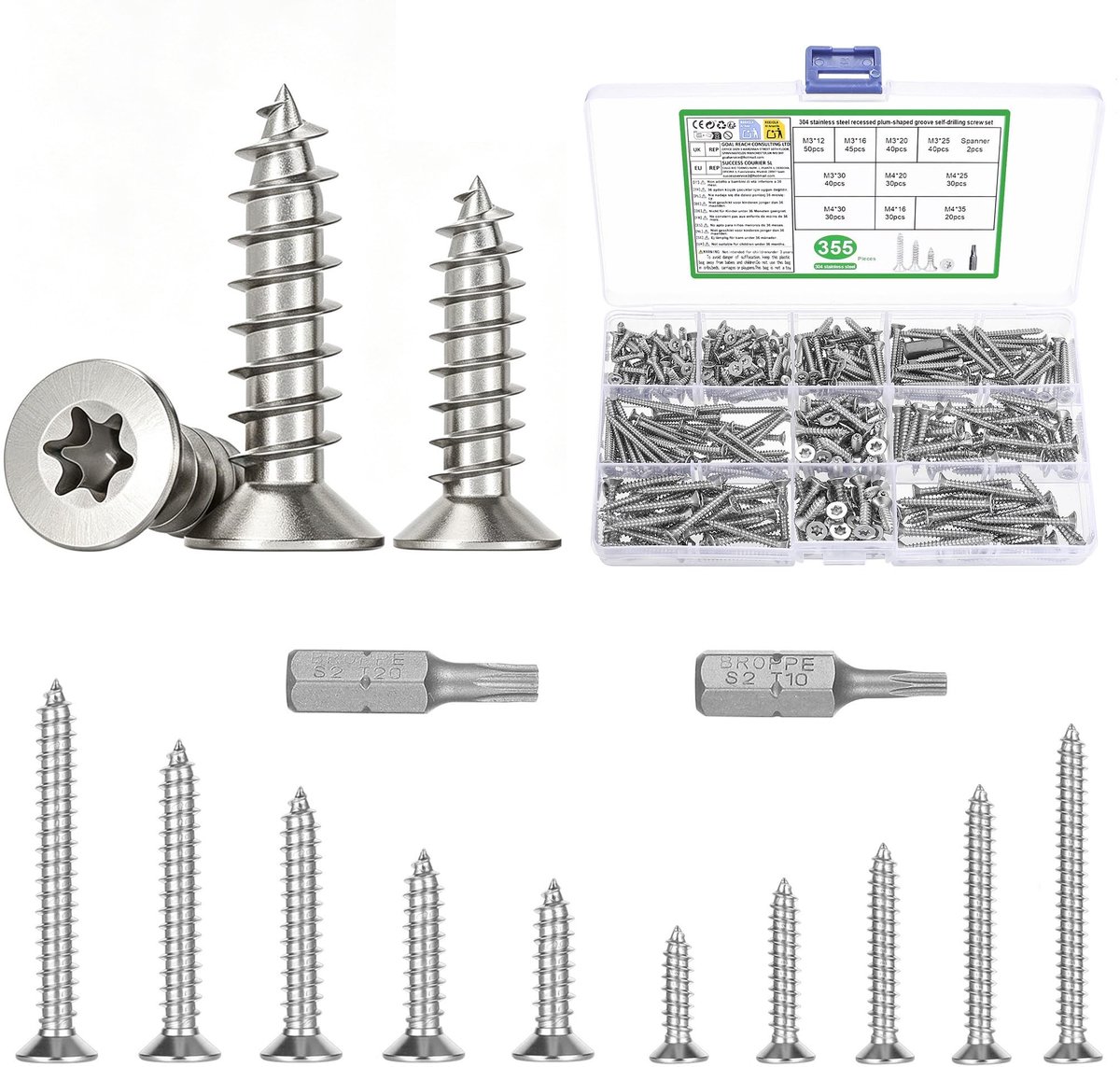 SolidKeus - Set van 355 RVS Torx Schroeven voor Hout en Chipboard