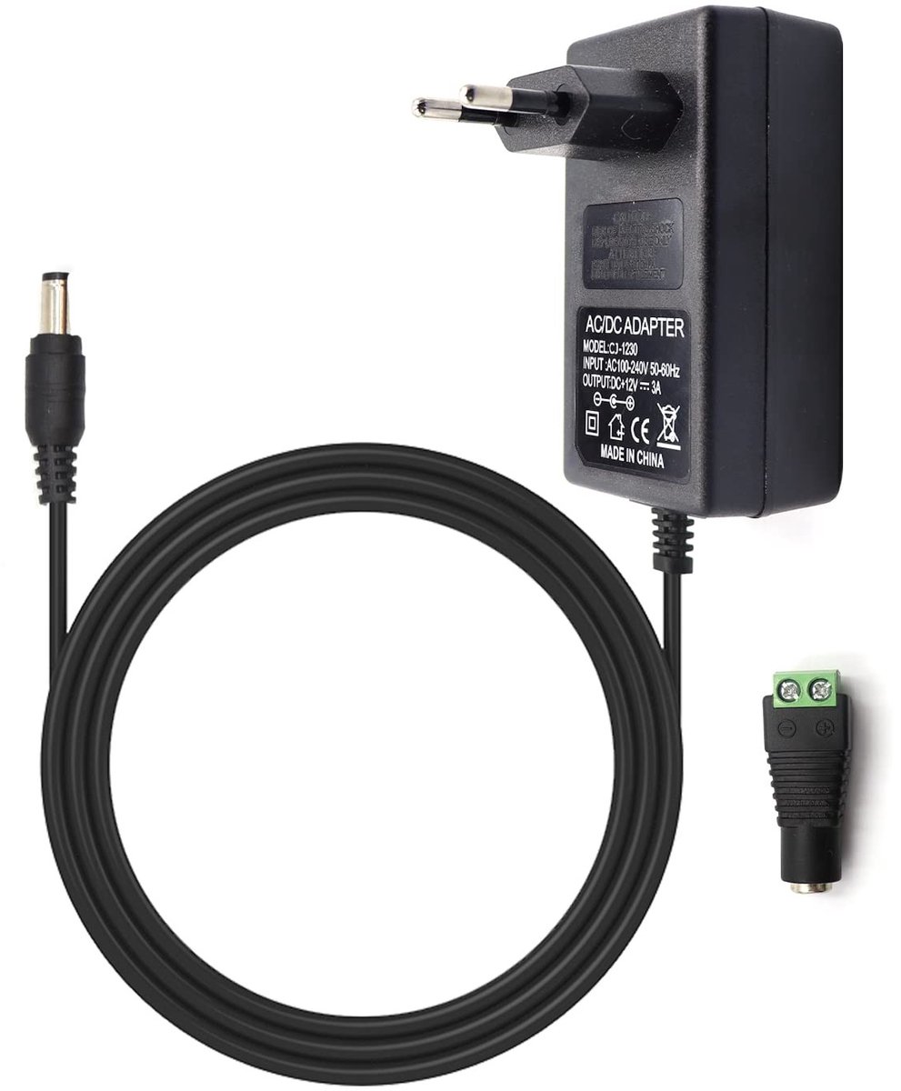 SolidKeus - 12V 3A LED Strip Voedingsadapter EU Plug AC100-240V