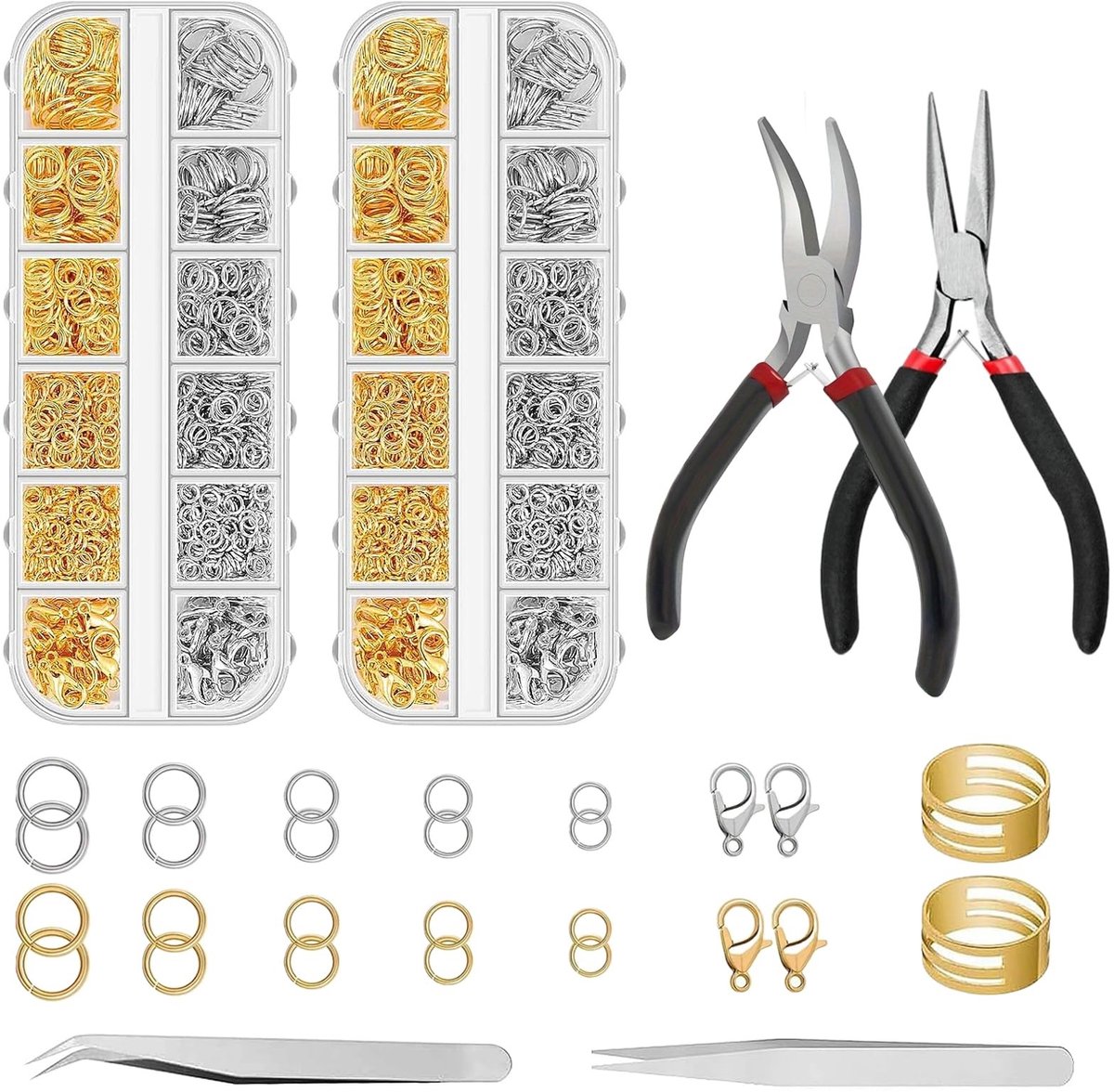 SolidKeus - Set van 2406 Stuks Sieraden Maakbenodigdheden met Tang en Splitringen