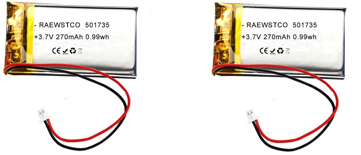 SolidKeus - 2 Stuks 3,7 V 270 mAh Lithium Batterij voor Bluetooth Luidsprekers