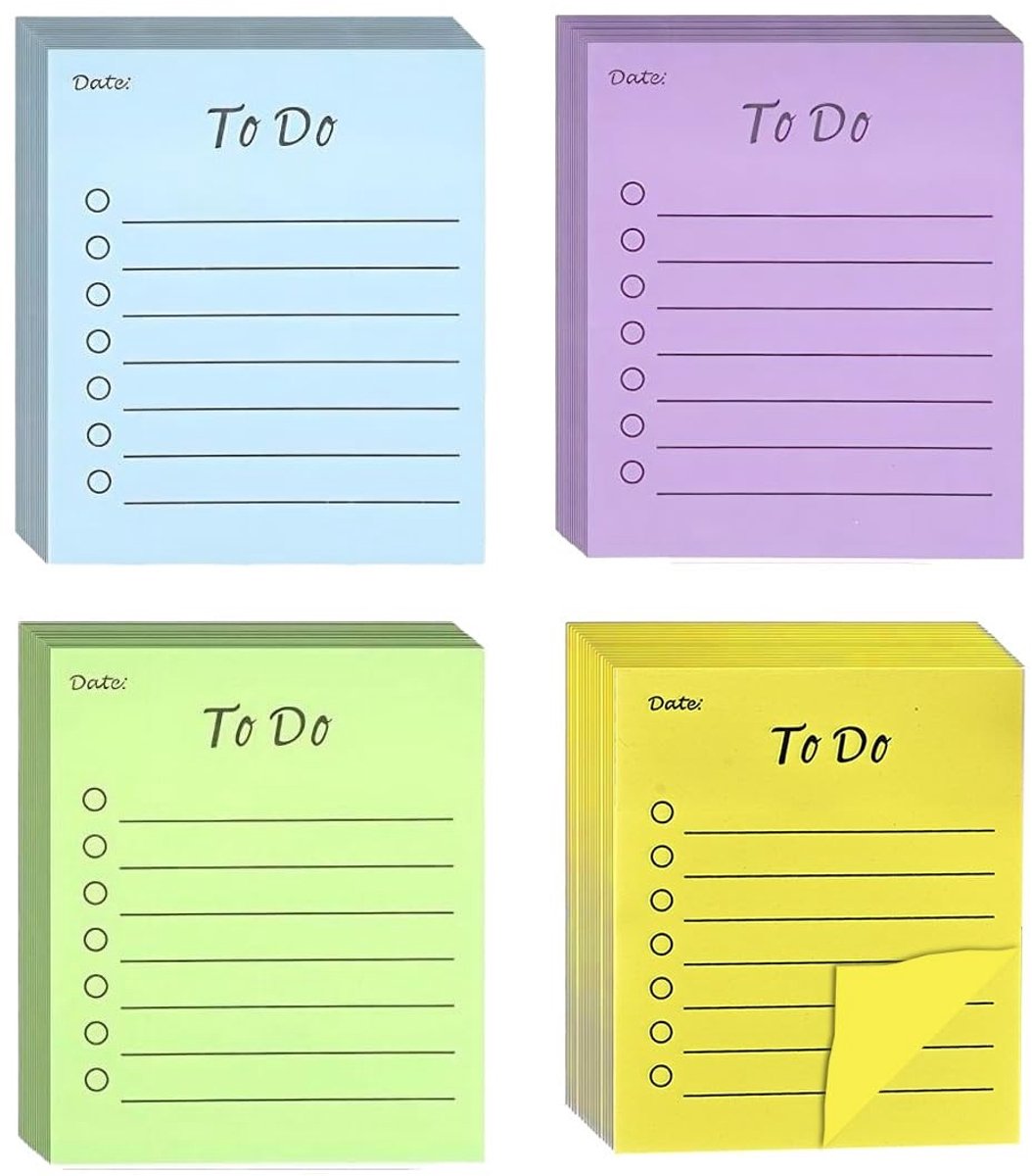 SolidKeus - Set van 4 Zelfklevende Notities, 200 Bladen in Kleurrijke To-Do Lijsten