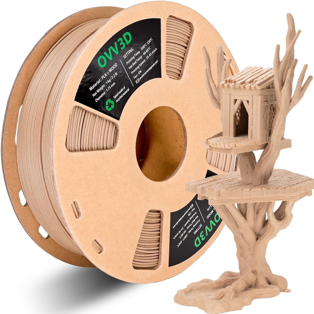 SolidKeus - 3D Printer Filament van Wit Eikenhout, 1,75 mm