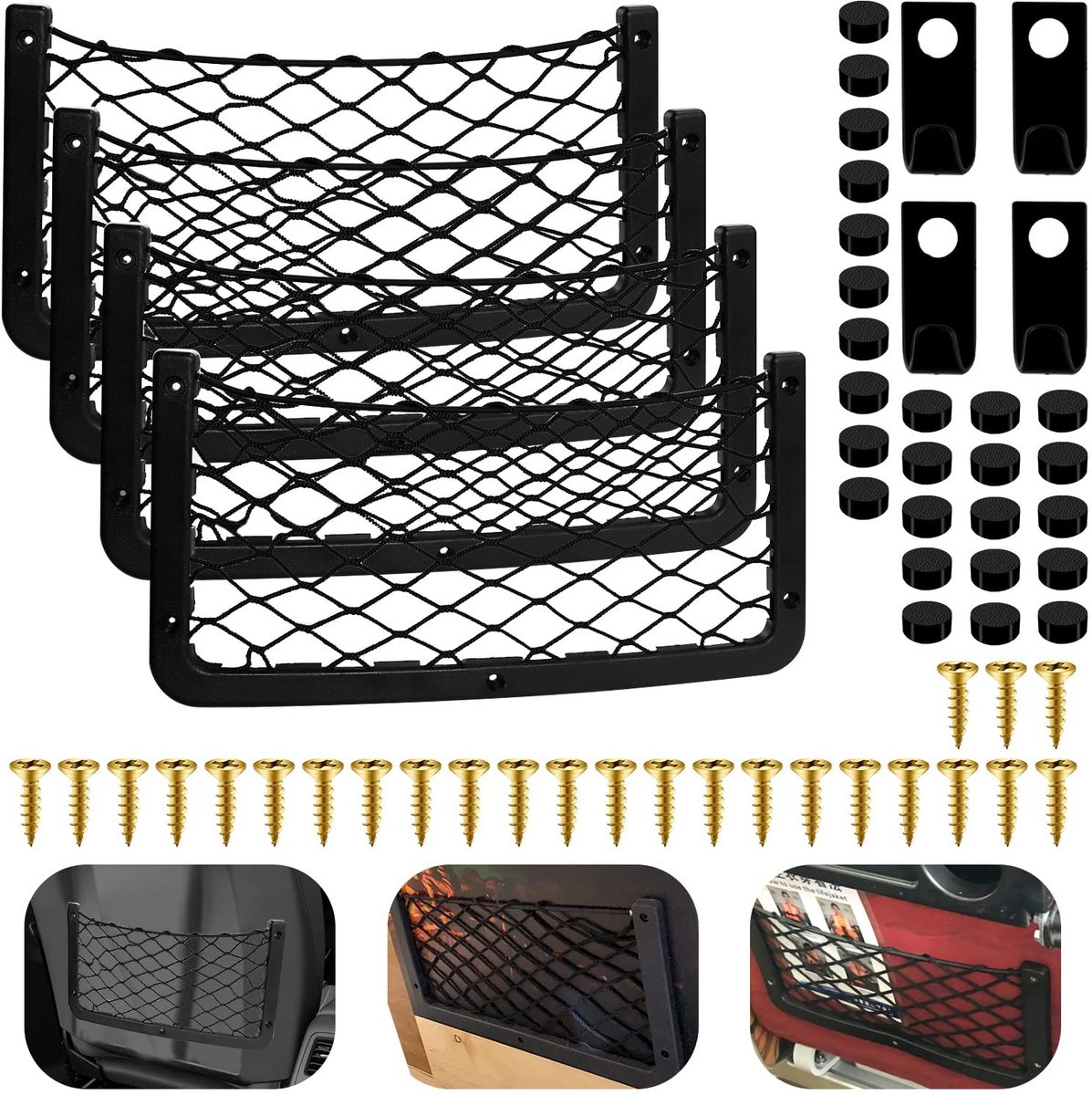 SolidKeus - Set van 4 Elastische Bagage Netten voor Auto en SUV