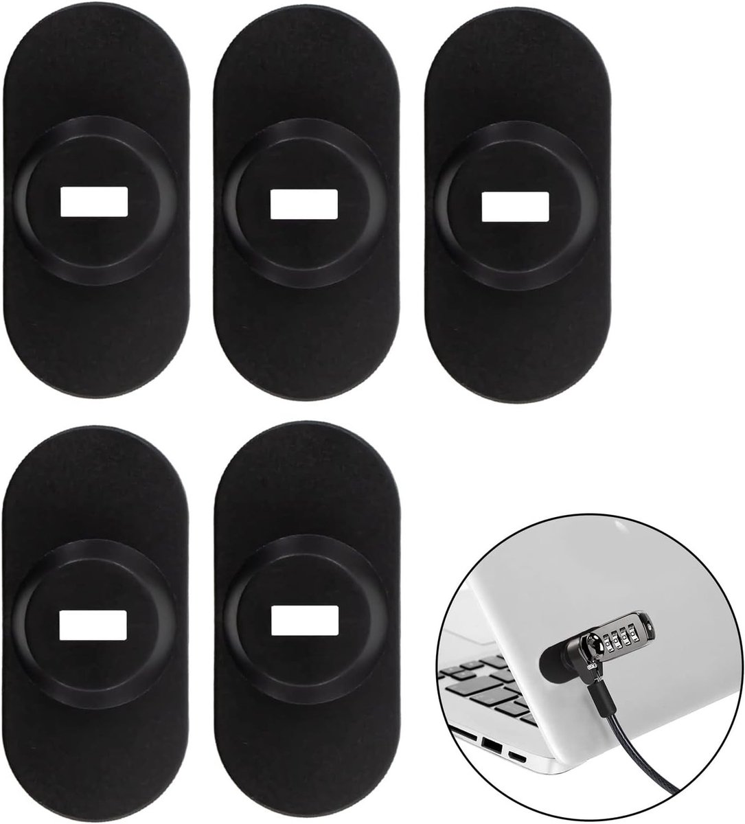 5-delige anti-diefstal beveiligingsplaat met kabelslot voor laptops, tablets en iPads, zwart