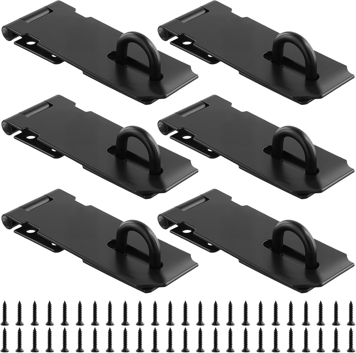 Set van 6 RVS Hangsloten voor Deur en Kast - Veiligheidsloten Zwart 105mm voor Robuuste Beveiliging