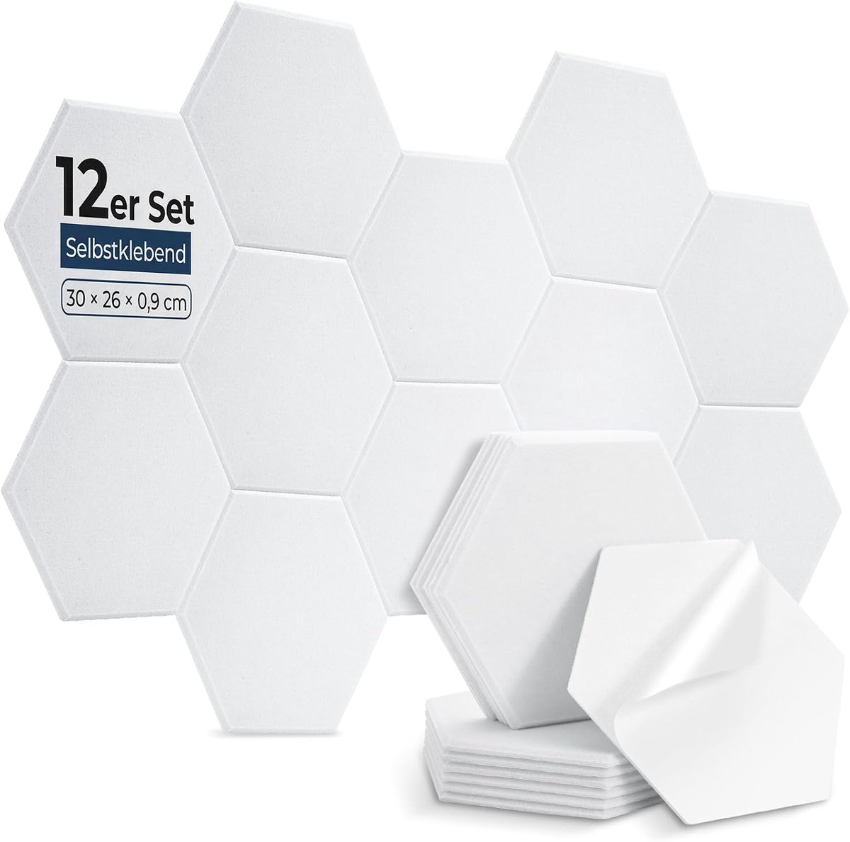 12 stuks zeshoekige akoestische platen - zelfklevend - 30 x 26 x 0 - 9 cm - akoestische panelen met hoge dichtheid - geluidsisolatieplaten voor studio - kantoor - akoestische behandeling en