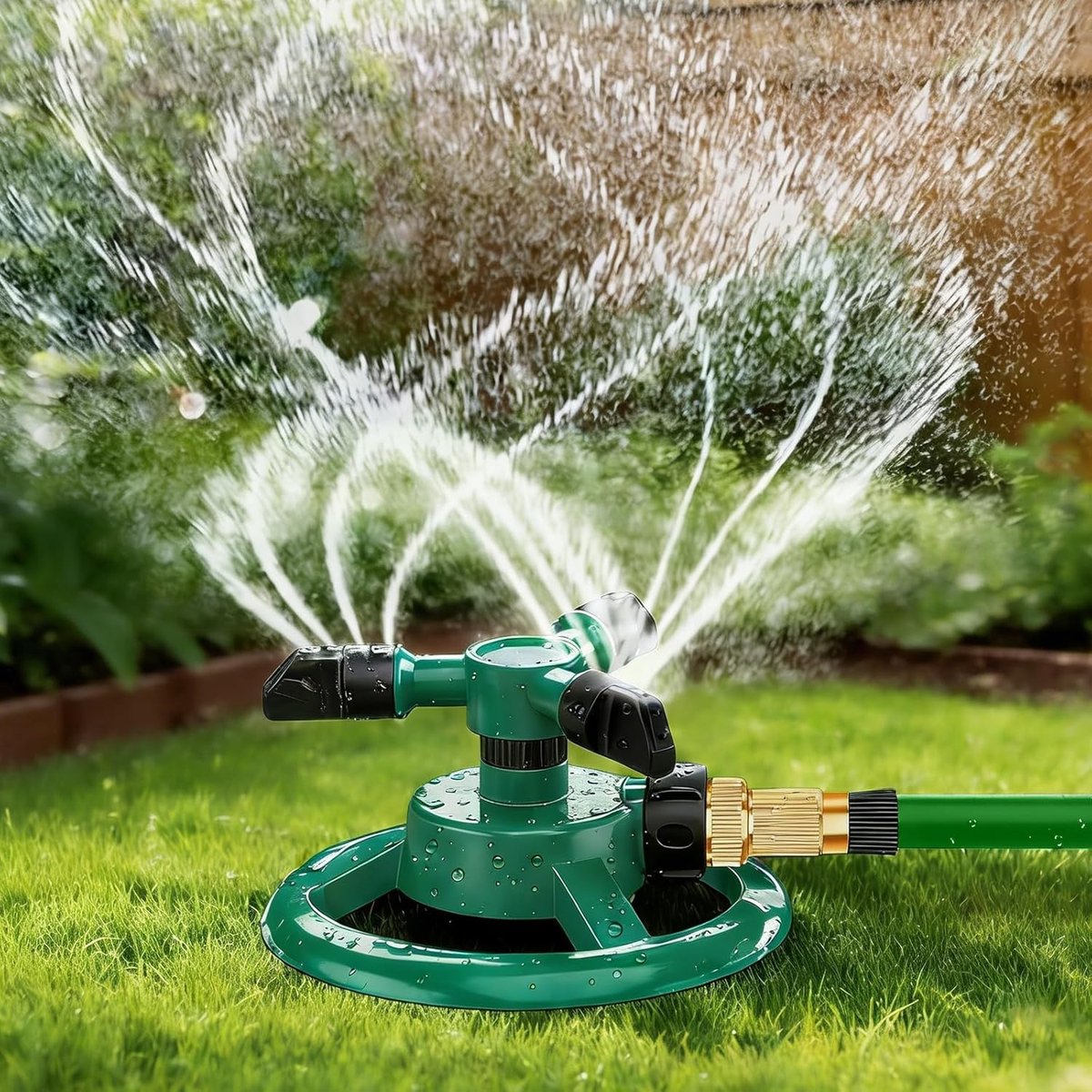 Namajunas - Gazonsproeier – Automatische Gazonsproeier en Tuinsproeier – 360 Graden Roterende Sproeier met 3-Arm Sproeier – Watersproeier voor Gazon, Planten en Bloembedden – Gazonirrigatiesysteem – Groen