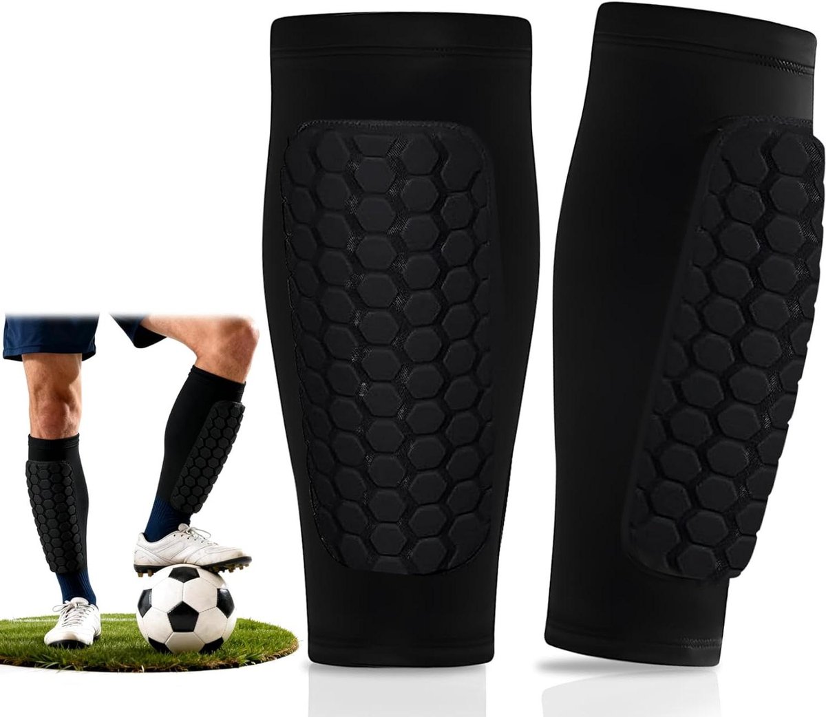 Sport Scheenbeschermers - Kuitbeschermers Sokken - Sportactiviteiten Beschermen - Antislip Siliconen Strips - 1 Paar Set - Zwart