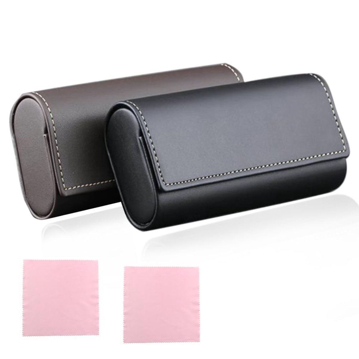 SolidKeus - Set van 2 Bril Cases van PU Leer in Zwart/Bruin