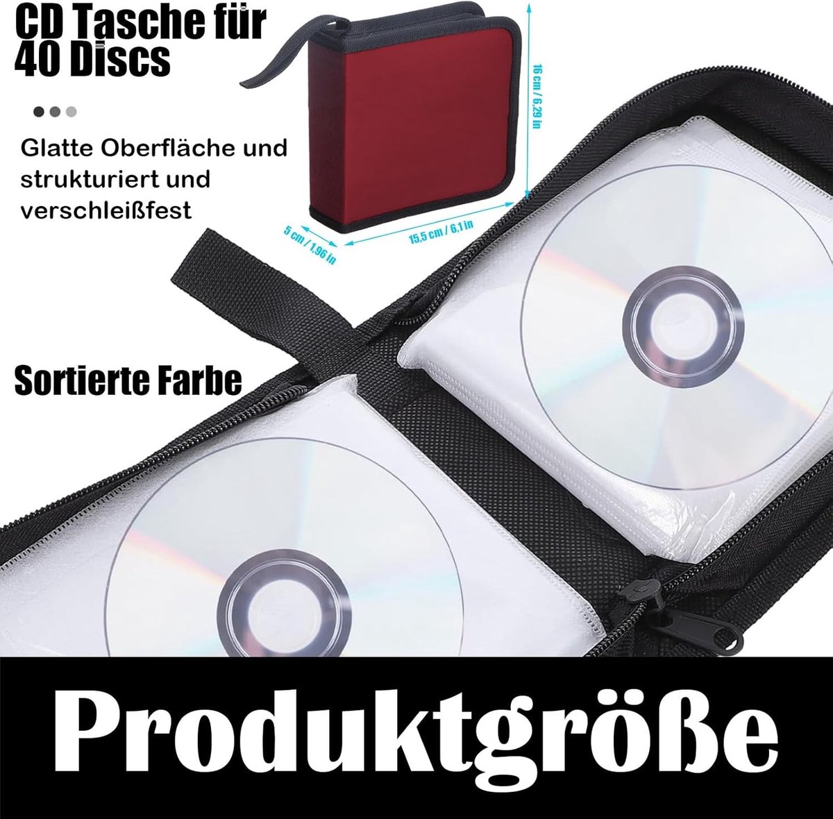 Opbergzak voor 40 CD's en DVD's met rits, ruimtebesparend voor auto en huis, ideaal voor digitale media en organisatie