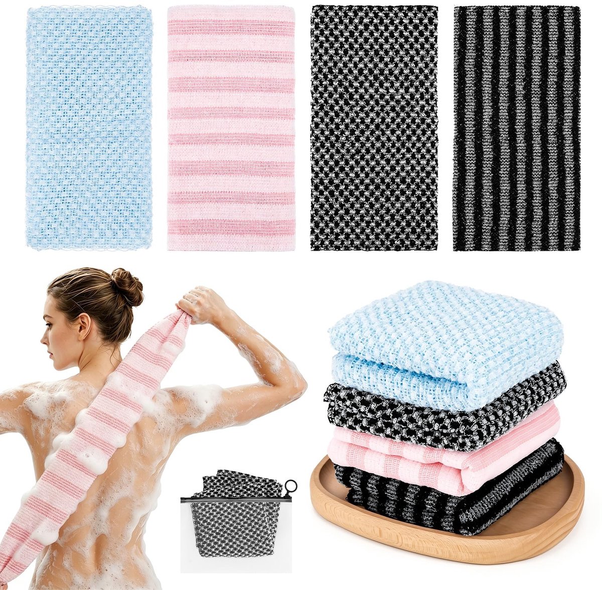 SolidKeus - Set van 4 Exfoliërende Douchetowels