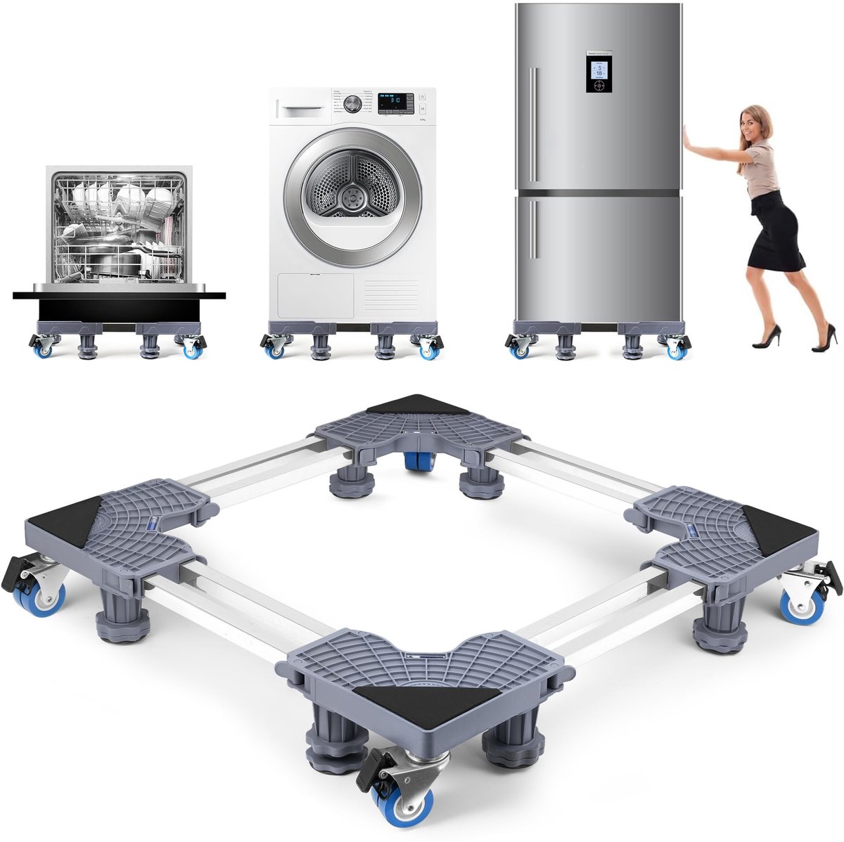 SolidKeus - Wasmachine Onderstel met 8 Poten en 4 Wielen