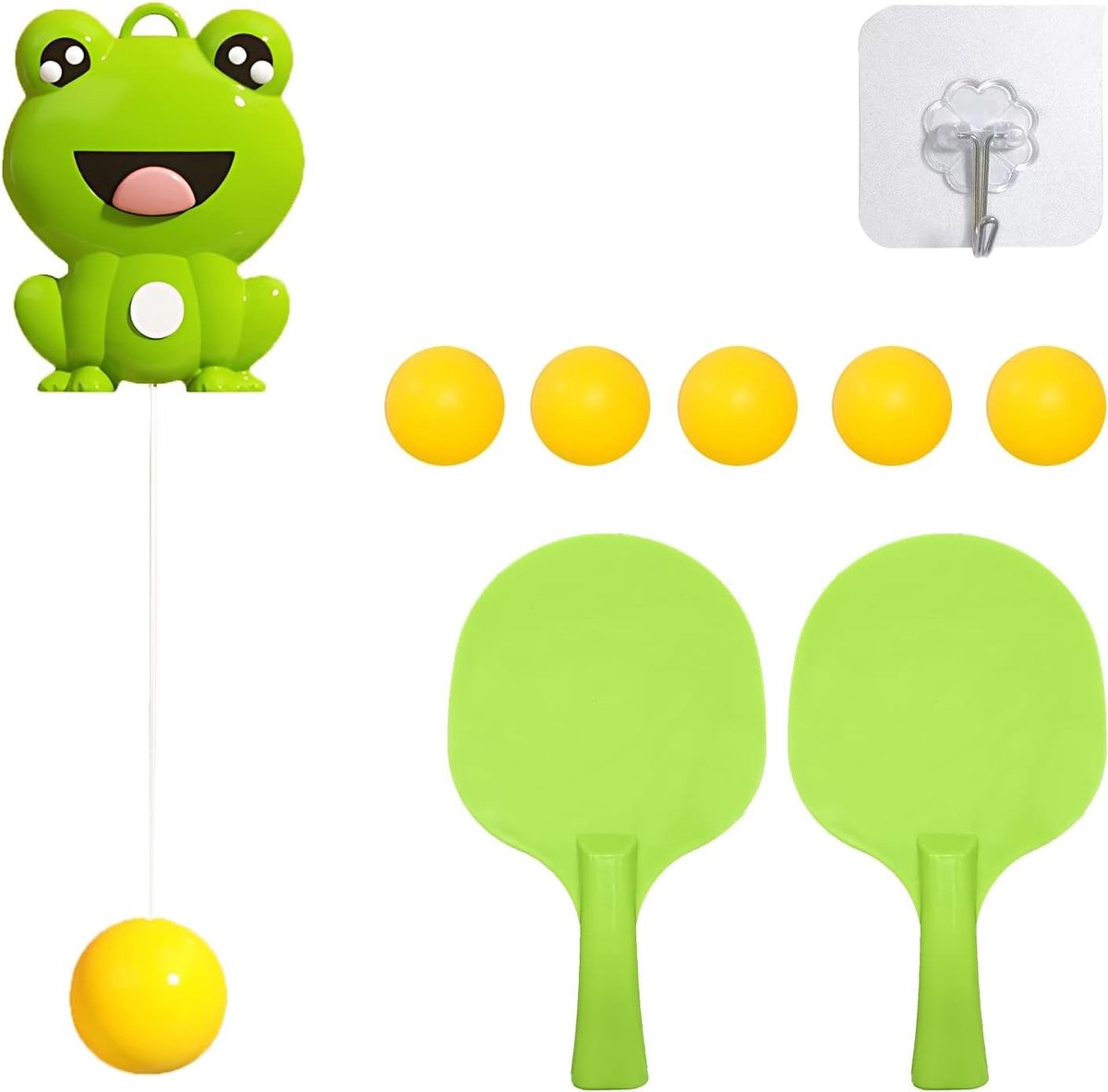 Tafeltennis trainer set voor kinderen, inclusief 5 ballen en 2 batjes, ideaal trainingsmateriaal voor ontwikkeling en plezier